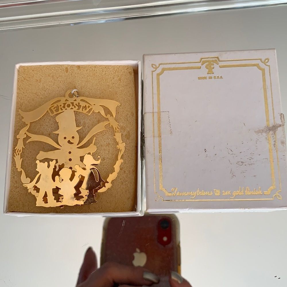 Vtg Tammytrims 24k gold finish Frosty the Snowman ornament in Original box‎